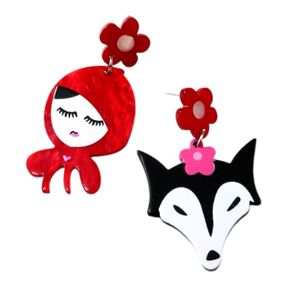 Little Red Riding Hood Big Bad Wolf Earrings Halloween Costume Acc Womens new - Picture 3 of 3